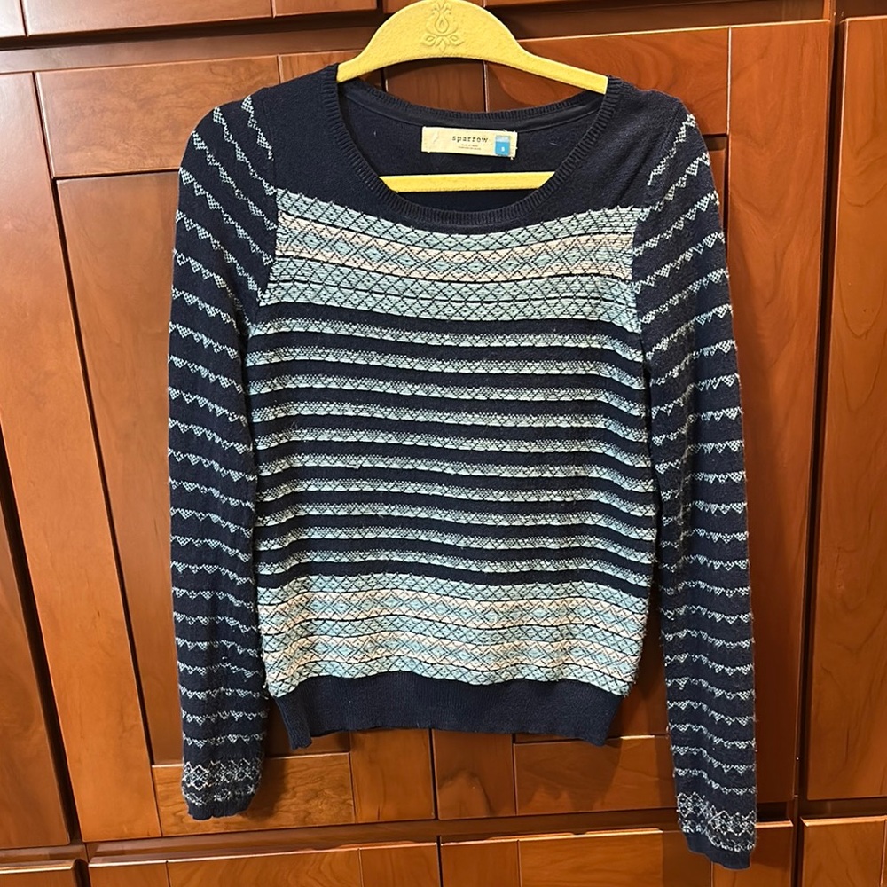 Sparrow Blue Crew Neck Sweater with Textured Design